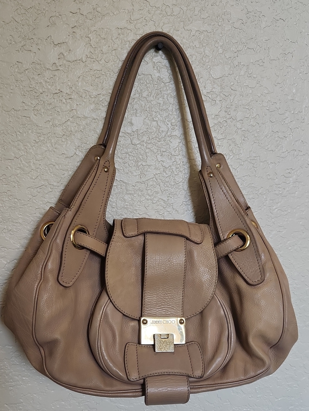 Jimmy Choo Beige/Tan Leather Shoulder Bag with Gold Hardware Project**